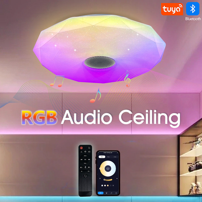 Tuya智能蓝牙音乐吸顶灯音响LED卧室灯RGB七彩客厅氛围高级感主灯