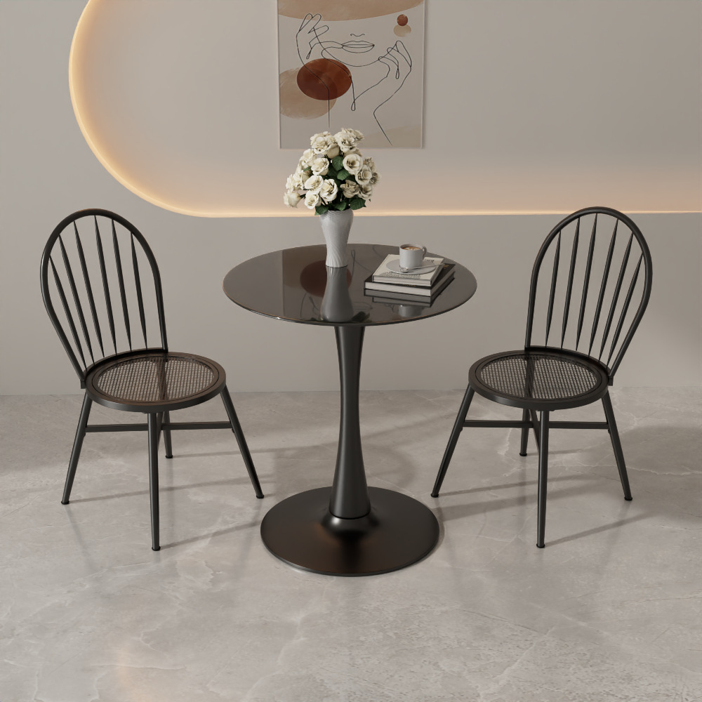 现代家用小户型阳台桌椅组合套装网红餐厅休闲桌椅钢化玻璃洽谈桌