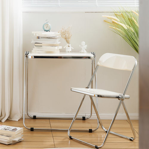 北欧折叠桌家用书房简约现代网红亚克力透明桌椅组合便携学习书桌