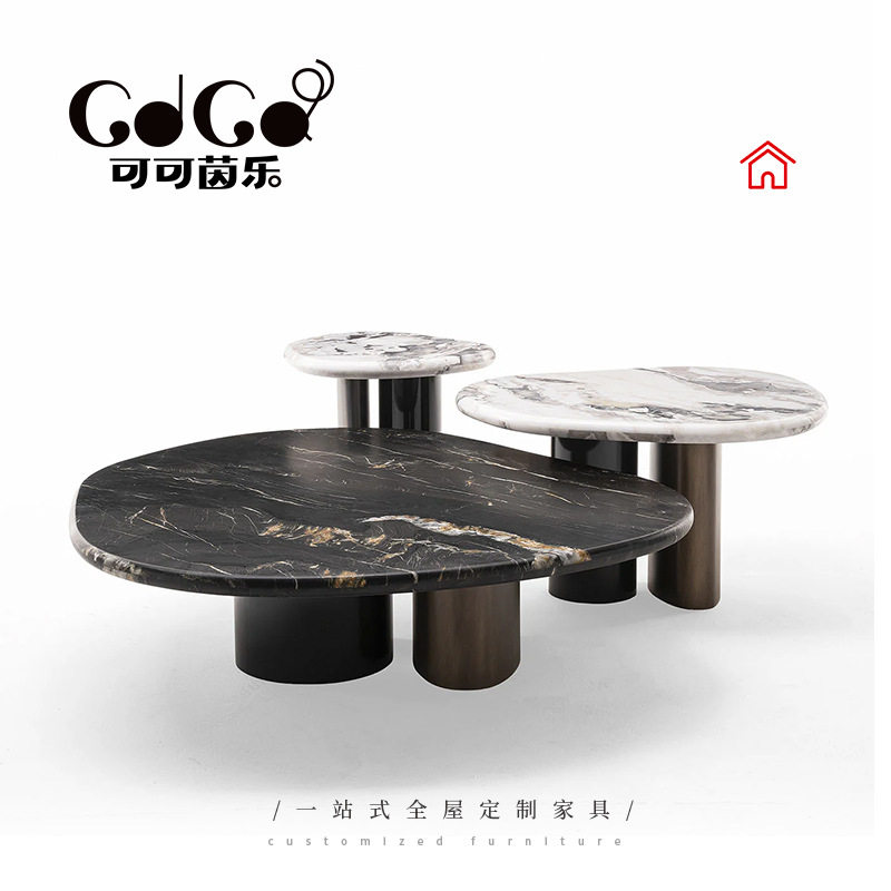 意式极简大理石实木大小圆茶几客厅家用白蜡木边桌小茶几高级感