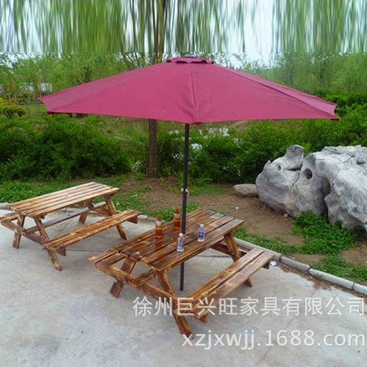 连体桌椅碳化防腐餐桌椅大排档烧烤户外桌椅庭院休息公园餐桌
