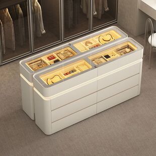 2026八斗柜收纳柜衣帽间实木首饰收纳柜带氛围灯饰品柜轻法奶油风