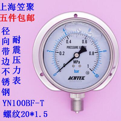 ACUTEK 径向带边 船用不锈钢耐震压力表YN100BF-T 1MPA M20*1.5