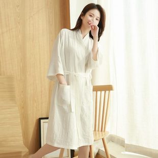 情侣纯棉如奕四季 高档男全棉夏季 通用浴袍女汗蒸服浴衣速干纱布美