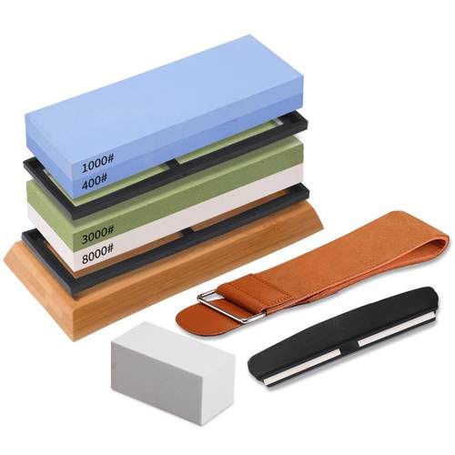 400/1000000/8000双面白刚玉磨刀石套装带底座家用精磨油石条