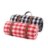 野餐垫红白格腈纶防潮垫便携户外皮革拎手郊游爬行垫露营垫