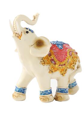 客厅桌面树脂工艺品家居装饰摆件复古白色红花对象东南亚大象摆件