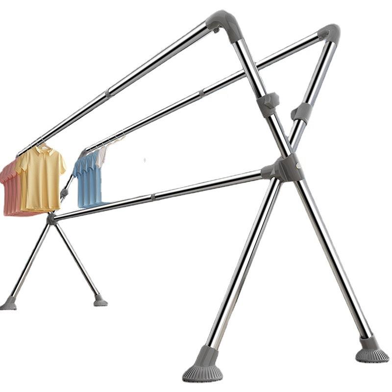 折叠晾衣架家落地室内阳台卧室不锈室外钢用凉伸缩杆式晒被子户外