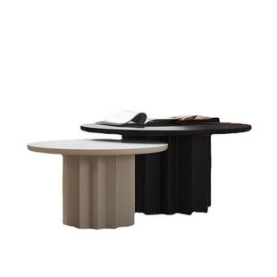 侘寂风圆形彩色茶几小户型客厅设计师北欧网红全实木茶几小矮桌子