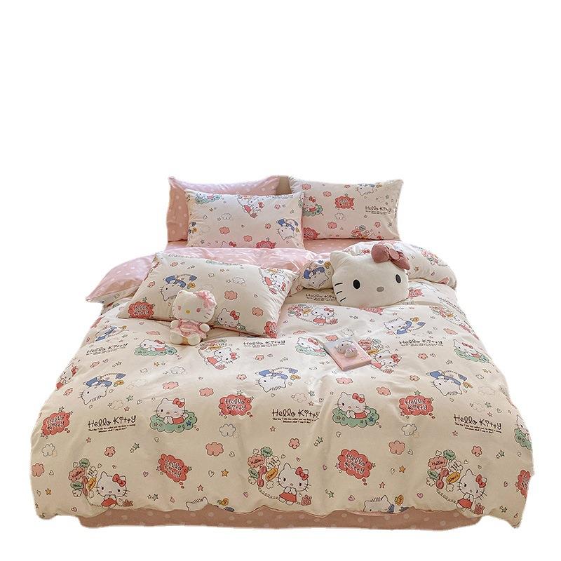 HelloKitty全棉印花四件套正版三丽鸥可爱卡通纯棉床上三件套南通