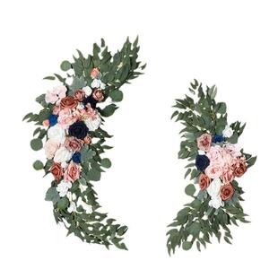 森系拱门花西式 饰迎宾牌假花 婚礼仿真柳叶拱形花拱门帷幔装