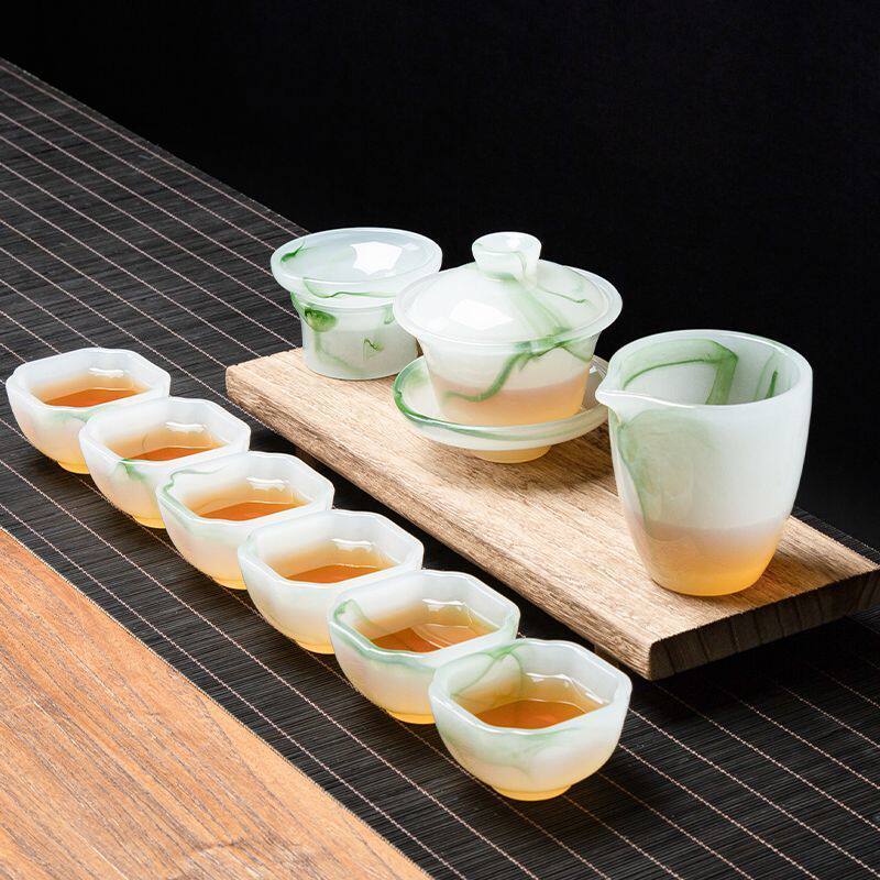 白玉轻奢琉璃水墨茶具高档送人礼