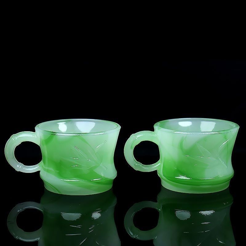 翠绿色竹节杯功夫茶杯玉咖啡杯