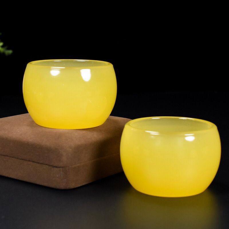 天然老黄玉茶杯酒杯功夫茶具养生高端精致古典单个男女士款主人杯