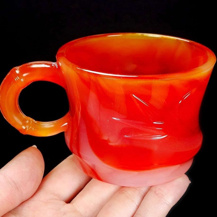 纯天然玛瑙带把玉石茶杯泡茶杯