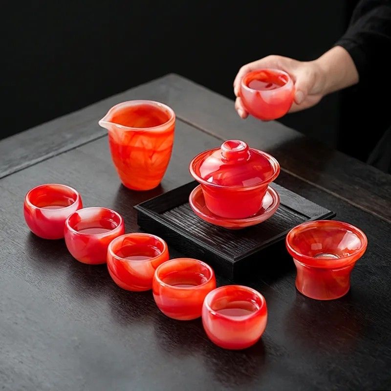 红玛瑙玉石办公家用琉璃功夫茶具