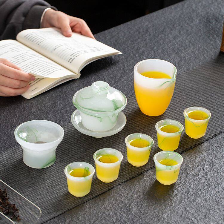 高档古法琉璃玉瓷茶具套装白杯