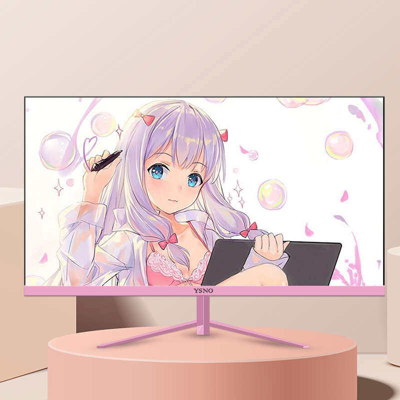 27英寸少女粉色显示器超薄电竞曲面高清液晶办公台式电脑显示屏幕