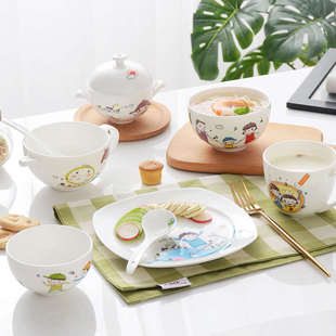 华光陶瓷 卡通儿童餐具套装 快乐童年 宝宝专用抗菌瓷骨瓷餐具