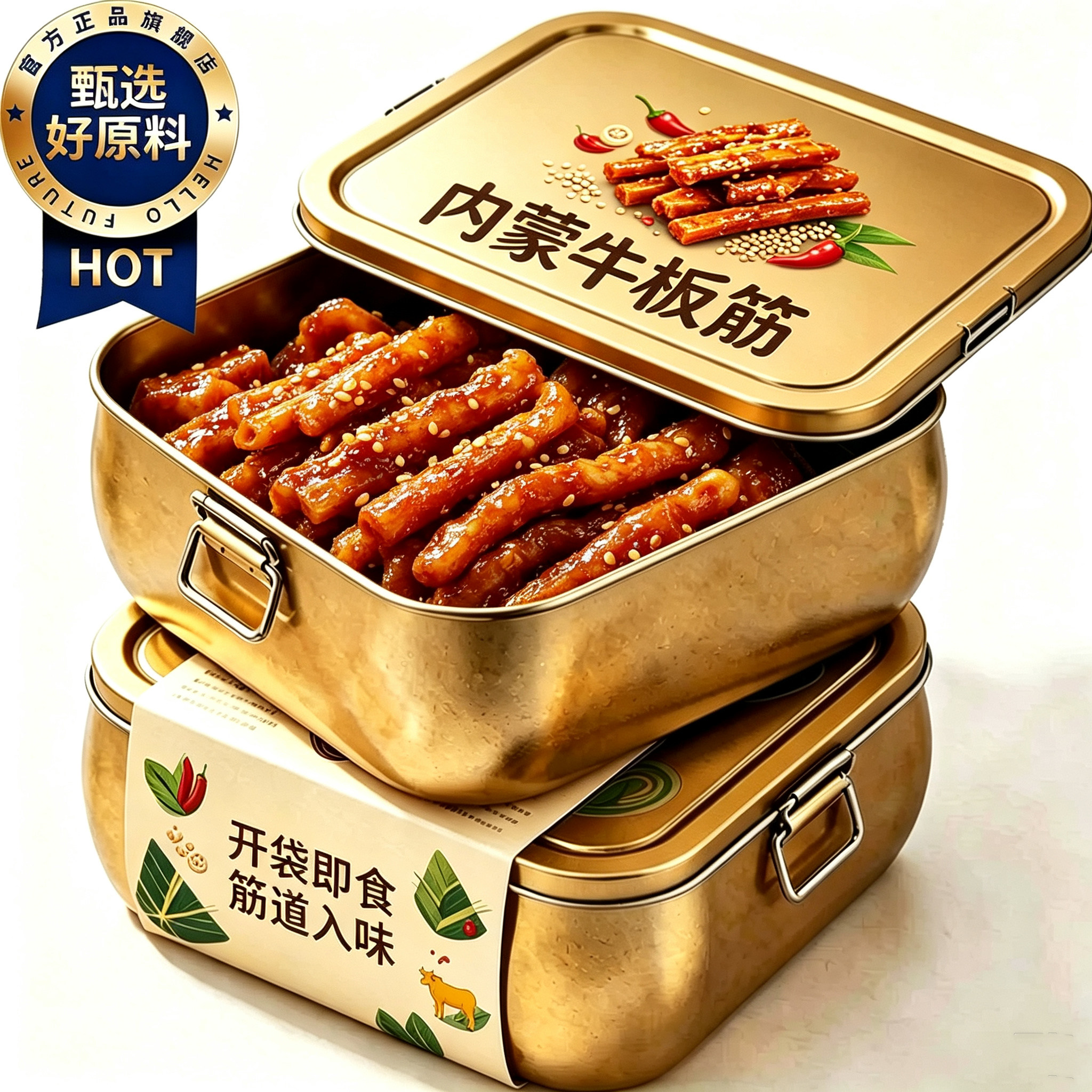 牛板筋内蒙古大块手撕延边东北特产自拌即食香辣牛板筋独立真空