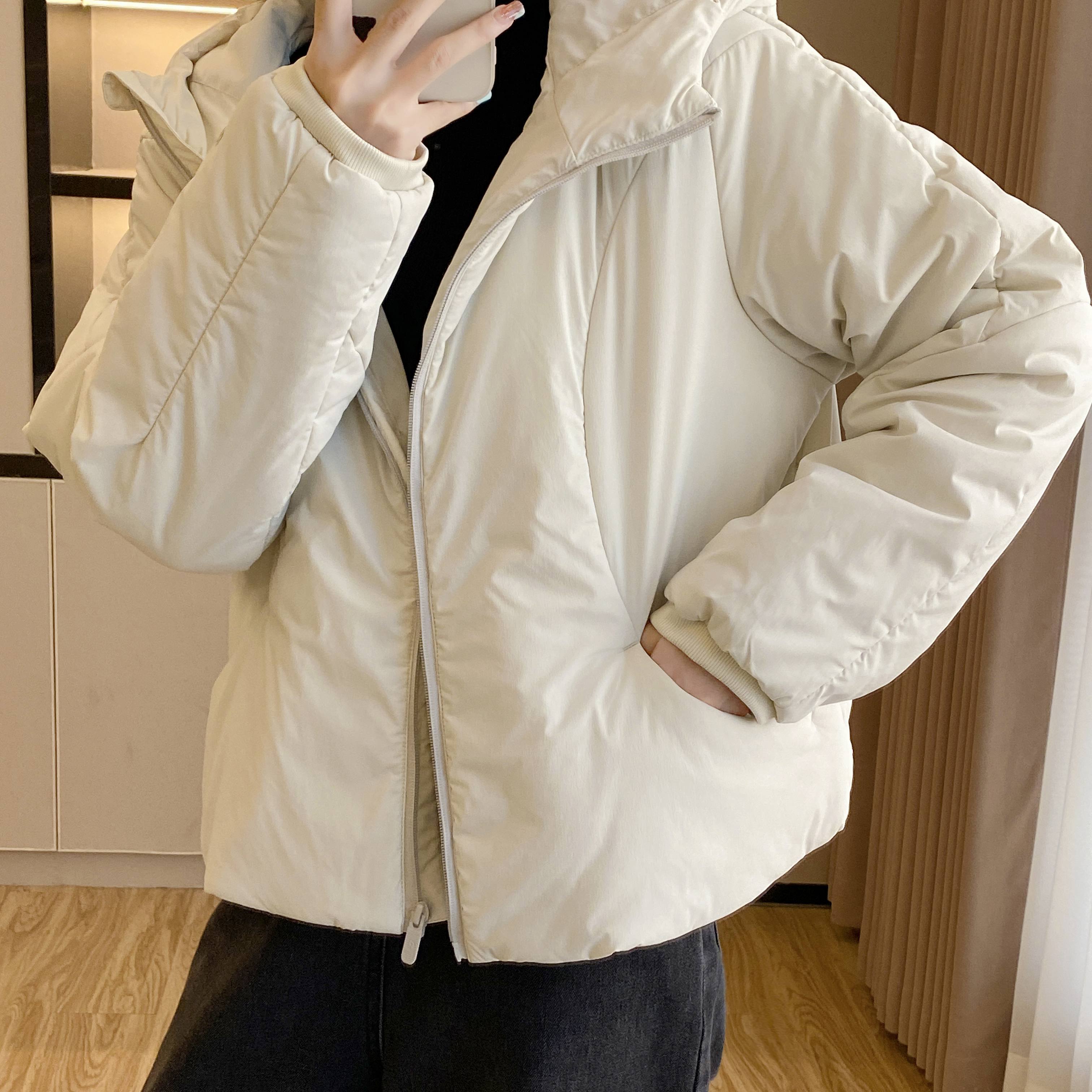 连帽棉服外套女春秋新款