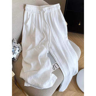 慵懒风松弛感白色抗皱天丝亚麻休闲长裤男女款夏季穿搭垂感阔腿裤