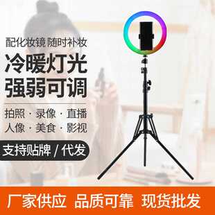 补光灯 厂家供应10寸炫彩RGB线控调光 环形补光灯美颜灯可调光