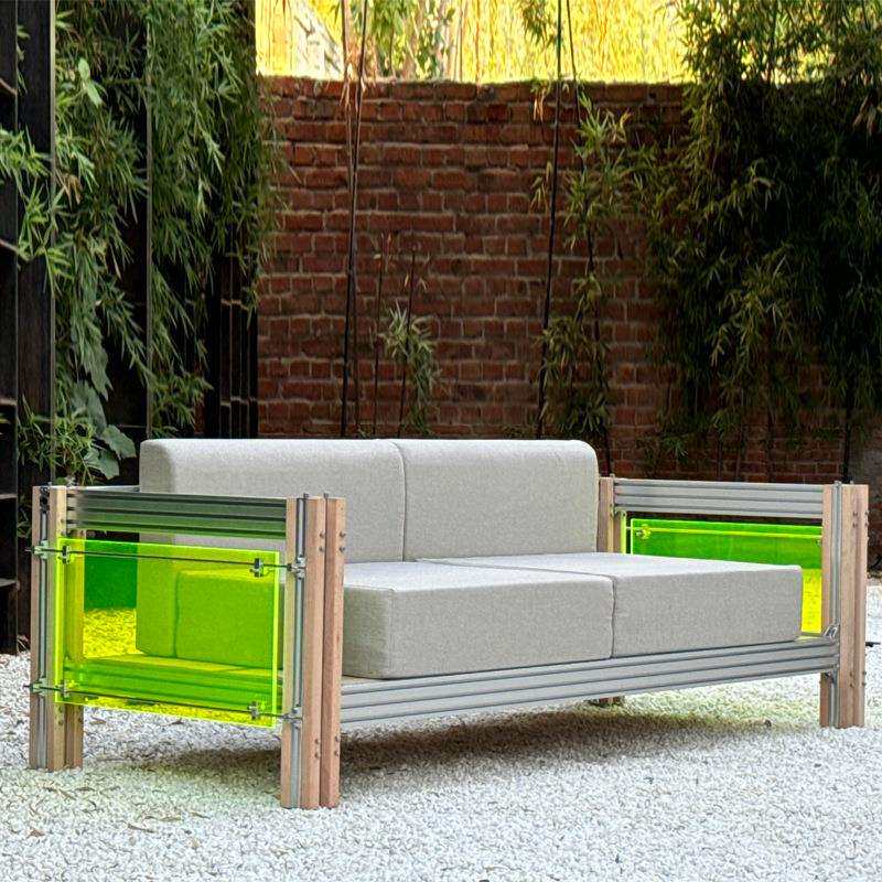 网红服装店家具设计师铝型材中古单人沙发双人小户型接待室直排座