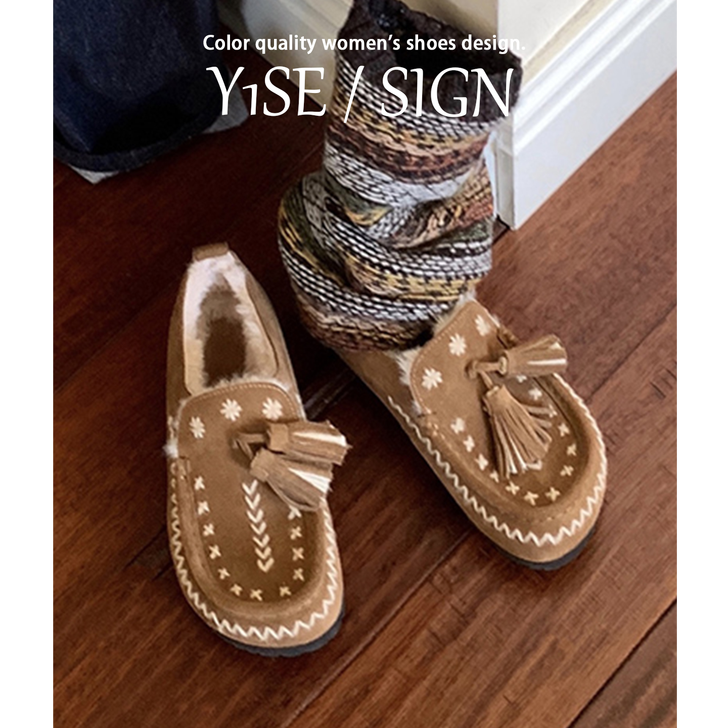 磨砂牛皮复古豆豆单鞋女冬加绒