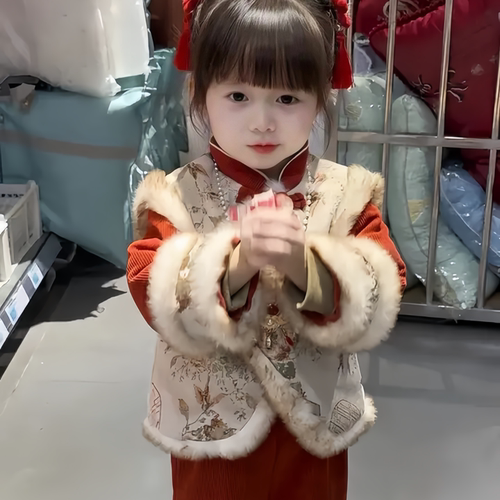 女童冬季新款拜年中式儿童唐装中国套装周岁礼服冬装宝宝喜庆吉服