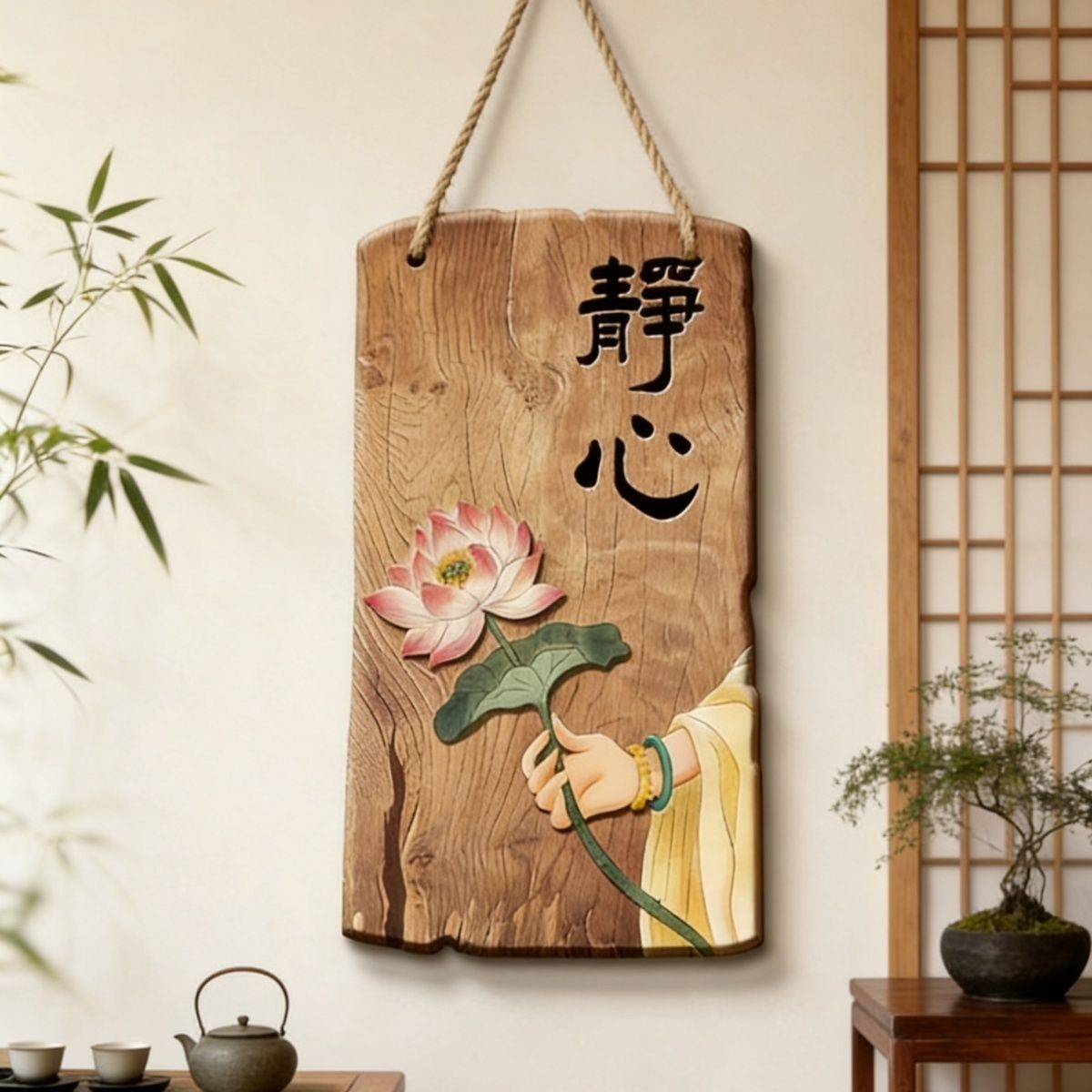 禅意空间布置非木质pvc挂件墙面装饰背景墙庭院墙壁饰茶室挂牌