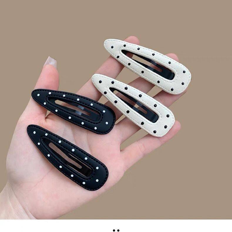 新款韩版黑白波点水滴皮质发夹BB夹侧边夹刘海夹边夹发卡碎发夹子