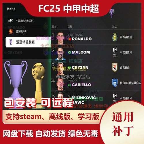 FC25 中甲中超中乙联赛补丁 增加中日韩巴西世界杯欧洲杯不含游戏