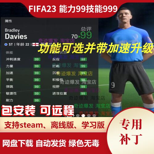 FC23生涯模式 fifa23自创球员能力值99技能点999加速升级不含游戏