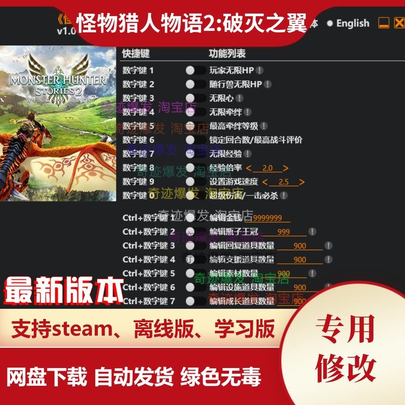 怪物猎人物语2修改器破灭之翼 STEAM