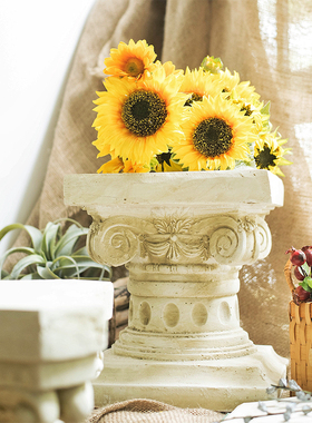 JK慕空间 欧式复古做旧罗马柱边几摆件创意客厅花园阳台欧式摆设