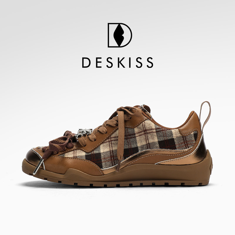 DESKISS女鞋2025秋季新款格纹德训鞋女款经典复古运动平底阿甘鞋,女鞋,时尚休闲鞋,淘宝优惠券,粉丝福利购,淘宝优惠卷