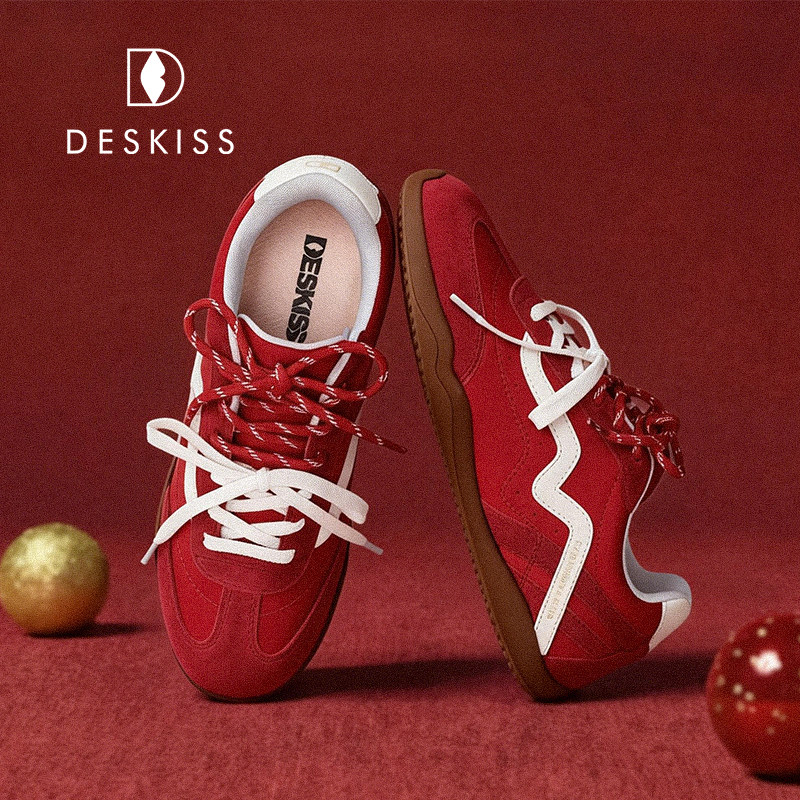 DESKISS女鞋2026新款薄底复古红色德训鞋小众原创百搭运动板鞋