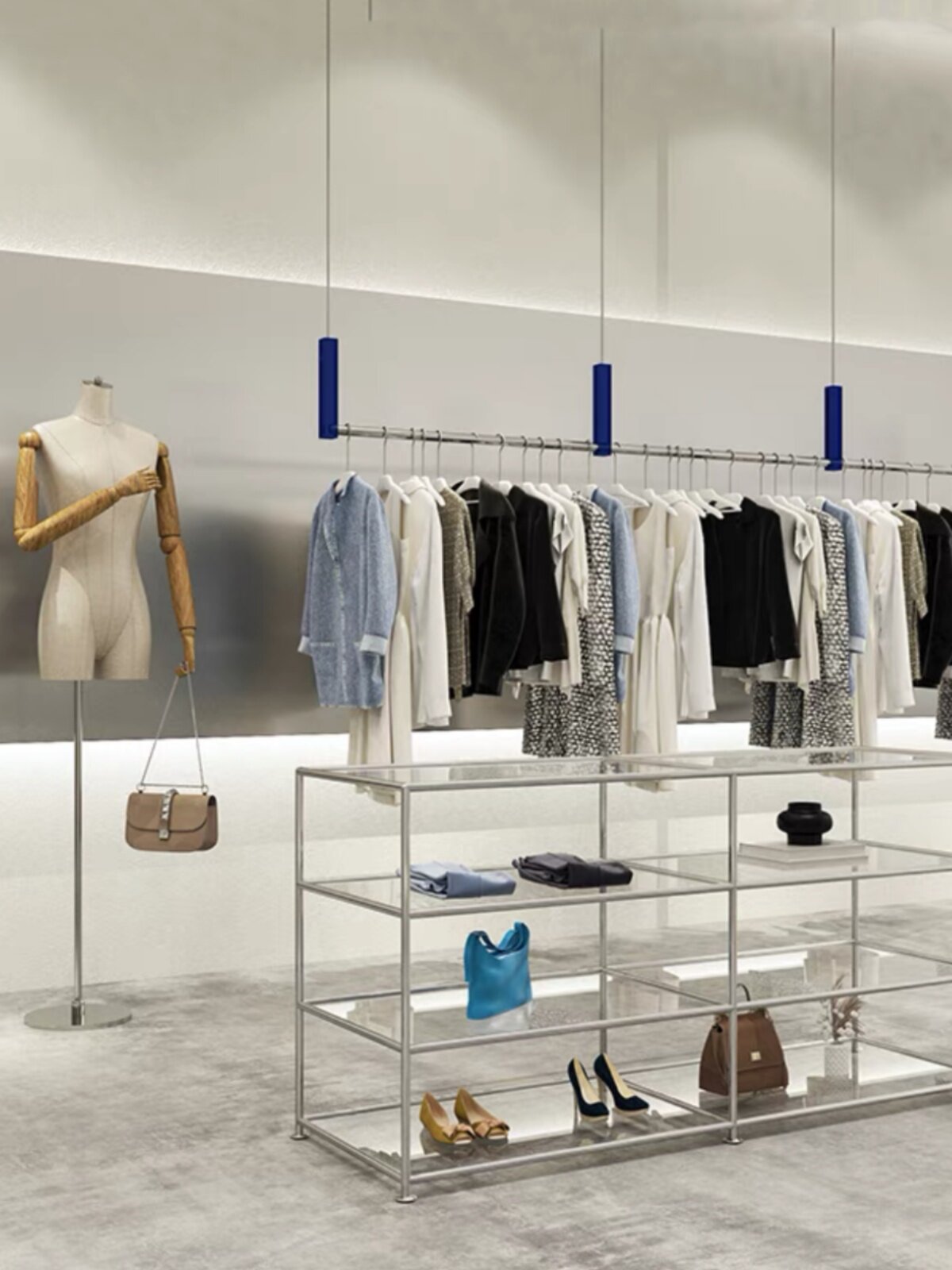Display Cabinet, Product Display Cabinet, Stainless Steel Garment Store, Shoe Shelf, Bag Shoe Display Rack, Jewelry Placement Glass
