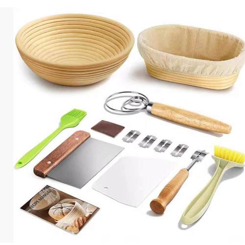 欧式藤条发酵篮烘焙用具面包袋切面刀擀面杖擀面垫套装