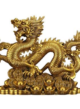 龙摆件十二生肖龙鎏金铜五爪金龙办公室前台客厅玄关酒柜装饰摆件