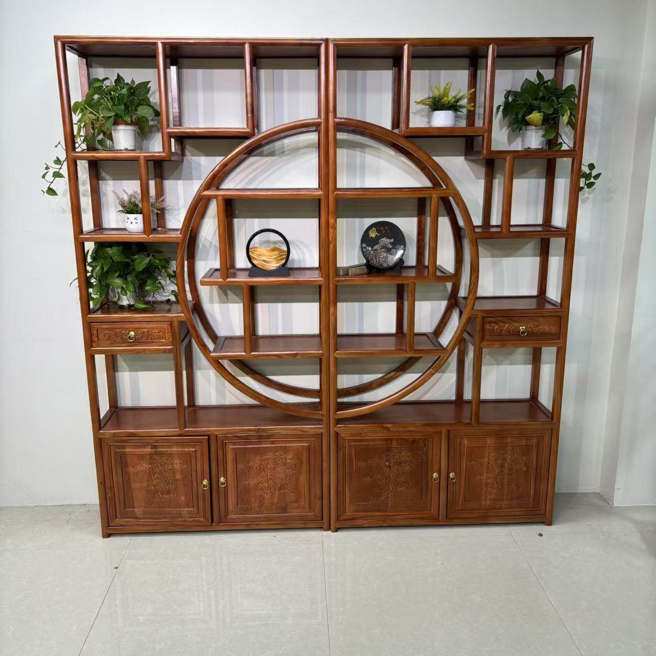 客厅落地矮柜书架茶架实木茶柜收纳柜置物一体实木榫卯结构博古架