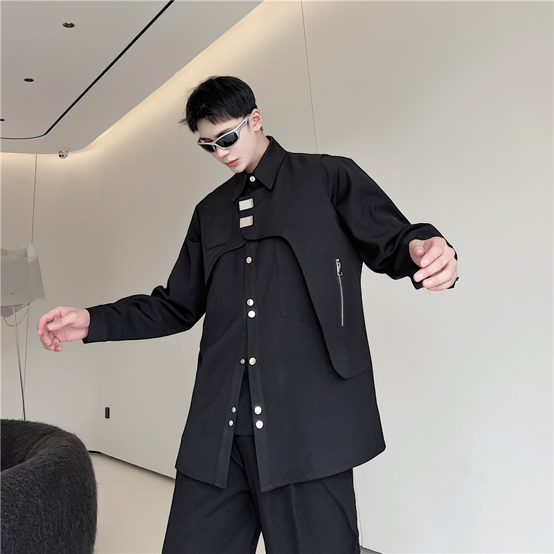 暗黑系小众不对称短版马甲背心男设计感金属装饰痞帅机能风外搭坎