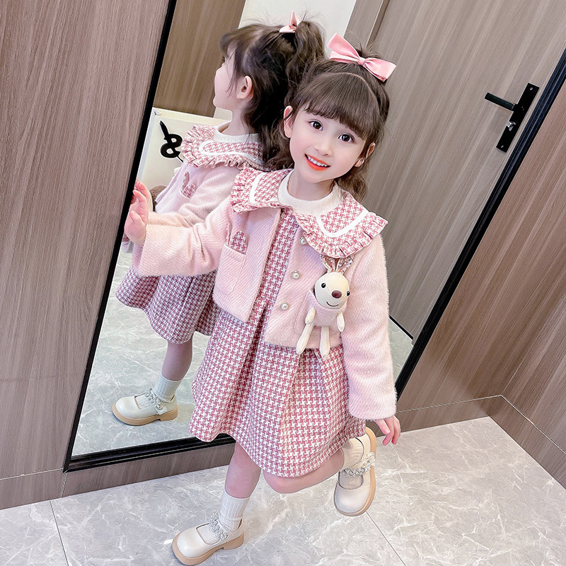 女童春装连衣裙套装2023新款儿童春秋季公主裙子女宝宝时髦两件套