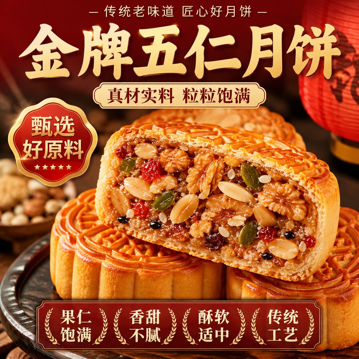 五仁月饼经典五仁传统老式月饼新品官方旗舰店大月五仁东北老式