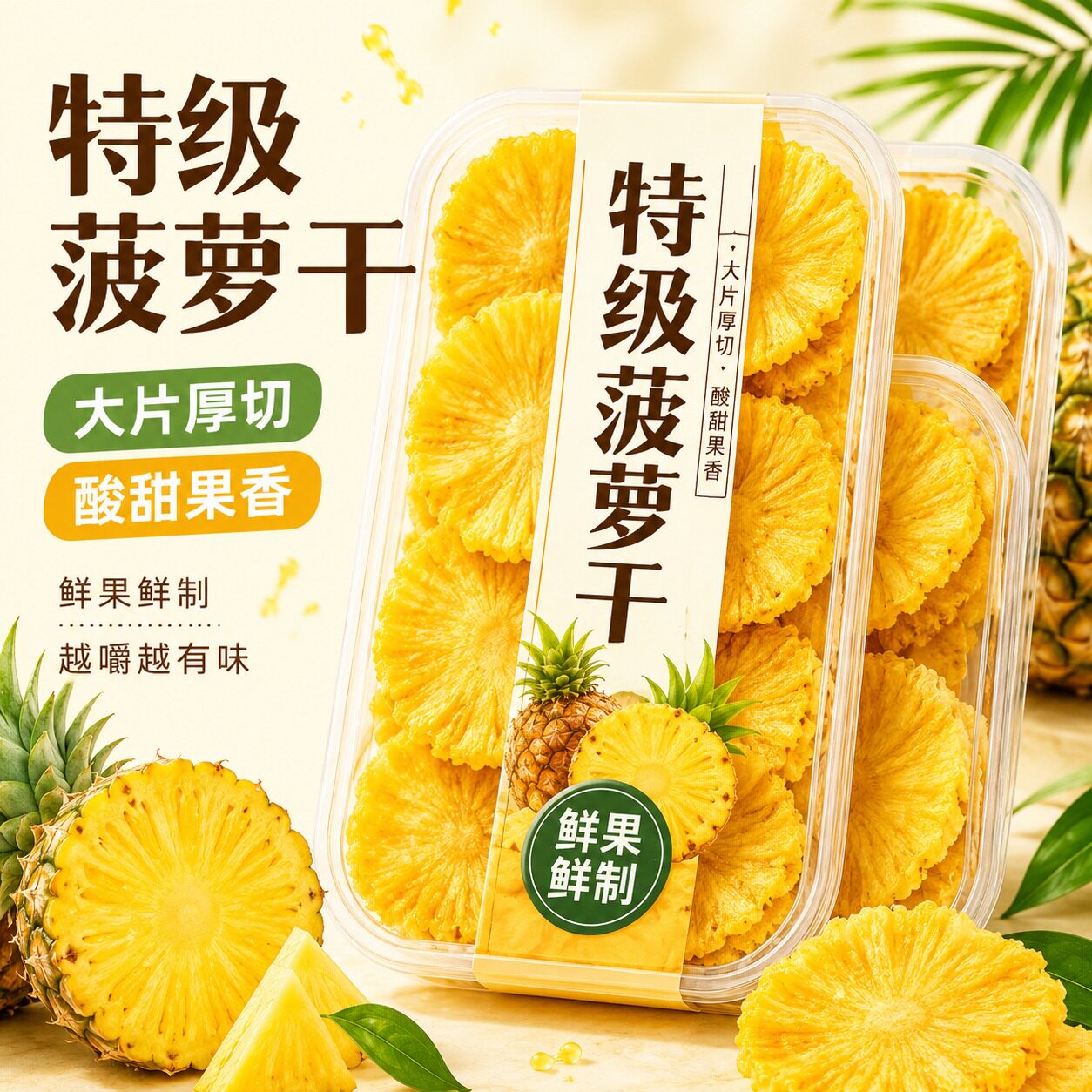 菠萝干正宗旗舰店果脯干凤梨干天然菠萝烘干水果片日常解馋小零食