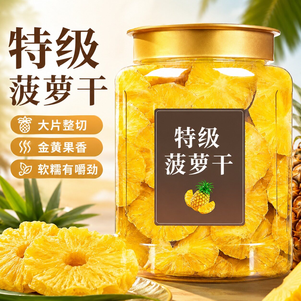 菠萝干正宗旗舰店果脯干凤梨干天然菠萝烘干水果片日常解馋小零食