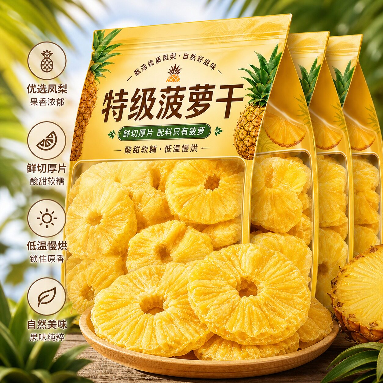 菠萝干正宗旗舰店果脯干凤梨干天然菠萝烘干水果片日常解馋小零食