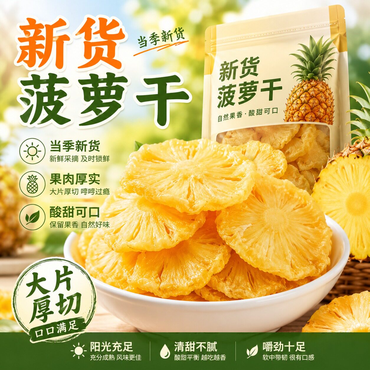 菠萝干正宗旗舰店果脯干凤梨干天然菠萝烘干水果片日常解馋小零食