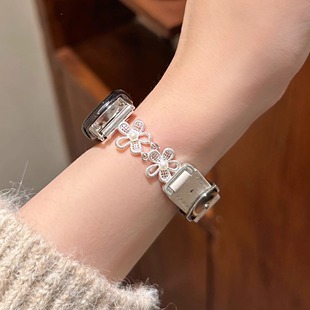 4表带女生 适用小米手环10表带珍珠花朵真皮质9 9pro红米watch6